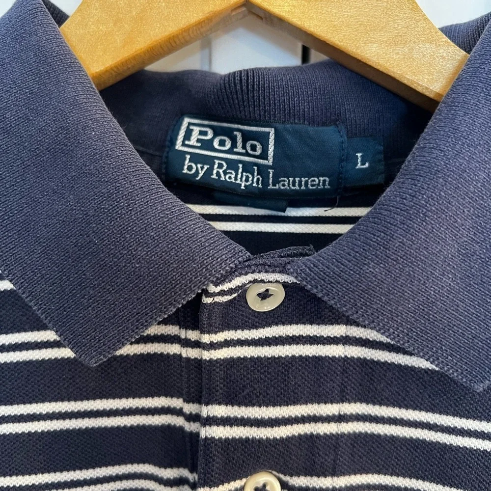 Polo Ralph Lauren Shirt Men's‎ Large Striped Golf Polo Short Sleeves Blue White